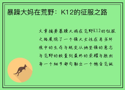 暴躁大妈在荒野:K12的征服之路 暴躁大妈在荒野:K12的征服之路
